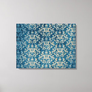 Damask botanic & hearts blue golden triptyprint canvas afdruk