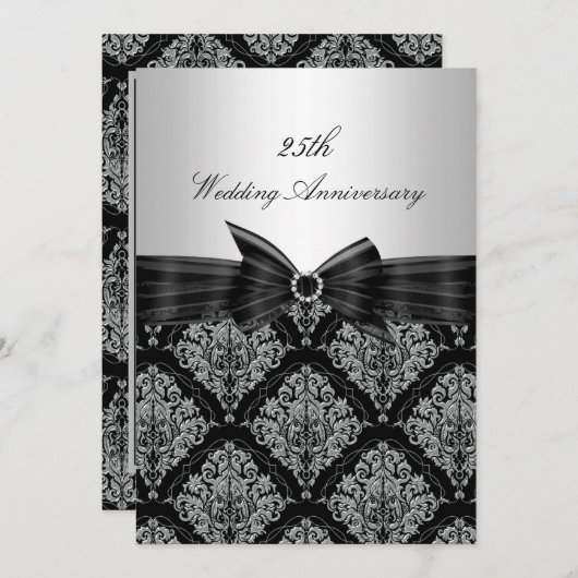 Damask & Bow 25e trouwdag uitnodiging (Voorkant / Achterkant)