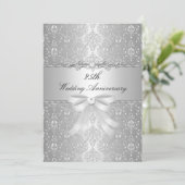 Damask Bow 25th Wedding Jubileum Invite Kaart (Staand voorkant)