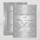 Damask Bow 25th Wedding Jubileum Invite Kaart (Voorkant / Achterkant)