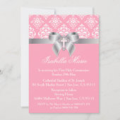 Damask Bow Eerste Communie Uitnodigingen (Voorkant)