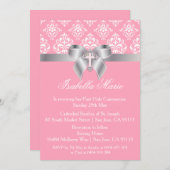 Damask Bow Eerste Communie Uitnodigingen (Voorkant / Achterkant)