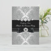 Damask & Bow formeel zwart galadiner Kaart (Staand voorkant)