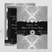 Damask & Bow formeel zwart galadiner Kaart (Voorkant / Achterkant)