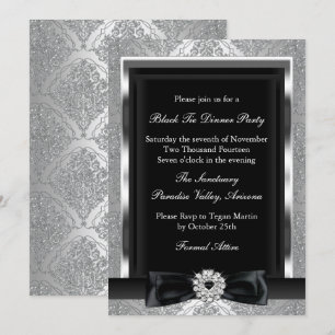 Damask & Bow formeel zwart galadiner uitnodiging