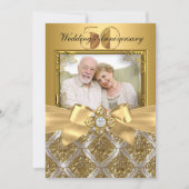 Damask & Bow Photo Gold 50e Jubileum Invite Kaart (Voorkant)