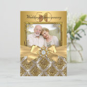Damask & Bow Photo Gold 50e Jubileum Invite Kaart (Staand voorkant)