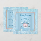 Damask Boy Baby shower Blue White Floral Kaart (Voorkant / Achterkant)
