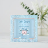 Damask Boy Baby shower Blue White Floral Kaart (Staand voorkant)