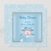 Damask Boy Baby shower Blue White Floral Kaart (Voorkant / Achterkant)