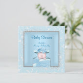 Damask Boy Baby shower Blue White Floral Kaart (Staand voorkant)