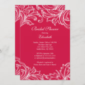  Damask Bridal Shower Invitation Berry Pink Kaart (Voorkant / Achterkant)