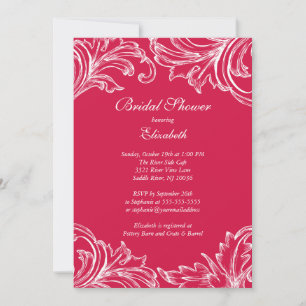  Damask Bridal Shower Invitation Berry Pink Kaart