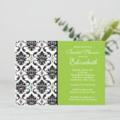 Damask Bridal Shower Invitation Black & Green Kaart (Staand voorkant)