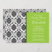 Damask Bridal Shower Invitation Black & Green Kaart (Voorkant / Achterkant)