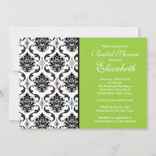 Damask Bridal Shower Invitation Black & Green Kaart