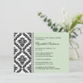 Damask Bridal Shower Invitation Black & Green Kaart (Staand voorkant)