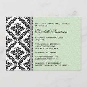 Damask Bridal Shower Invitation Black & Green Kaart