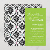 Damask Bridal Shower Invitation Black & Lime Green Kaart (Voorkant / Achterkant)
