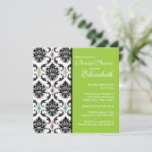 Damask Bridal Shower Invitation Black & Lime Green Kaart (Staand voorkant)