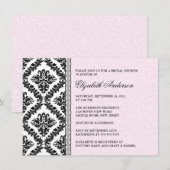 Damask Bridal Shower Invitation Black & Roze Kaart (Voorkant / Achterkant)