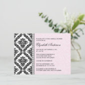 Damask Bridal Shower Invitation Black & Roze Kaart (Staand voorkant)