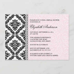 Damask Bridal Shower Invitation Black & Roze Kaart