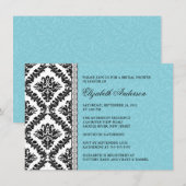 Damask Bridal Shower Invitation Black & Turquoise Kaart (Voorkant / Achterkant)