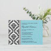 Damask Bridal Shower Invitation Black & Turquoise Kaart (Staand voorkant)