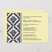 Damask Bridal Shower Invitation Black & Yellow Kaart (Voorkant / Achterkant)