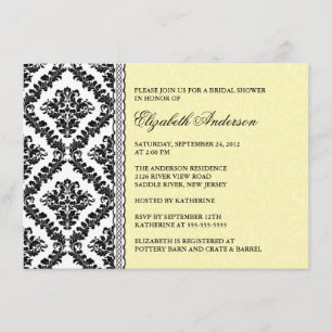 Damask Bridal Shower Invitation Black & Yellow Kaart