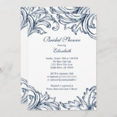  Damask Bridal Shower Invitation Blue Kaart (Voorkant / Achterkant)