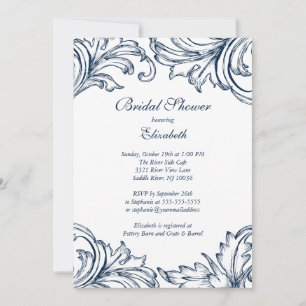 Damask Bridal Shower Invitation Blue Kaart