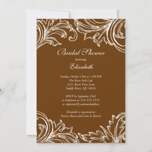  Damask Bridal Shower Invitation Herfst Brown Kaart (Voorkant)