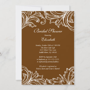  Damask Bridal Shower Invitation Herfst Brown Kaart