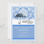 Damask Bridal Shower Invitation in Blue Kaart (Voorkant)