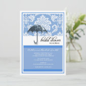 Damask Bridal Shower Invitation in Blue Kaart (Staand voorkant)