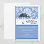 Damask Bridal Shower Invitation in Blue Kaart (Voorkant / Achterkant)