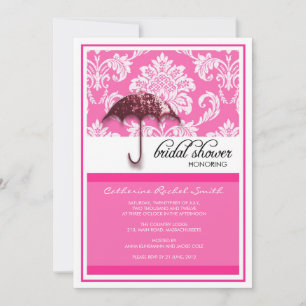 Damask Bridal Shower Invitation in Fuchsia Kaart
