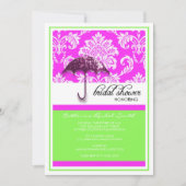 Damask Bridal Shower Invitation in Green en Roze Kaart (Voorkant)