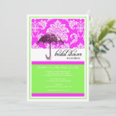 Damask Bridal Shower Invitation in Green en Roze Kaart (Staand voorkant)