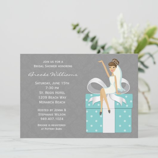 Damask Bridal Shower Invitation Kaart (Staand voorkant)