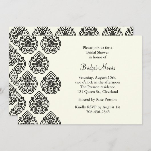  Damask Bridal Shower Invitation Kaart (Voorkant / Achterkant)