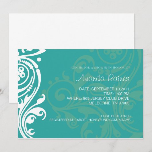 Damask Bridal Shower Invitation Kaart (Voorkant / Achterkant)