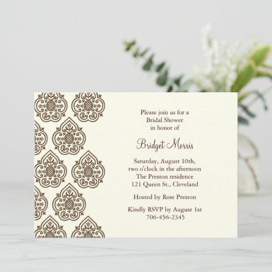 Damask Bridal Shower Invitation Kaart (Staand voorkant)