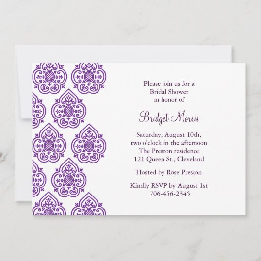 Damask Bridal Shower Invitation Kaart (Voorkant)
