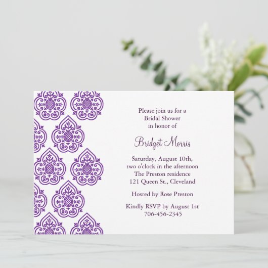 Damask Bridal Shower Invitation Kaart (Staand voorkant)