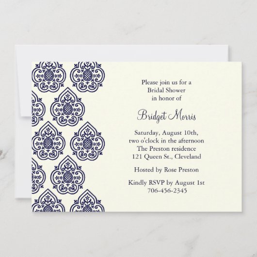  Damask Bridal Shower Invitation Kaart (Voorkant)