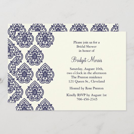  Damask Bridal Shower Invitation Kaart (Voorkant / Achterkant)