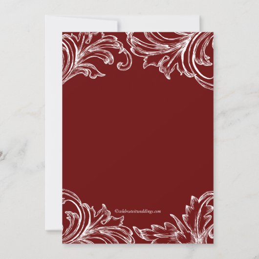  Damask Bridal Shower Invitation Merlot Kaart (Achterkant)